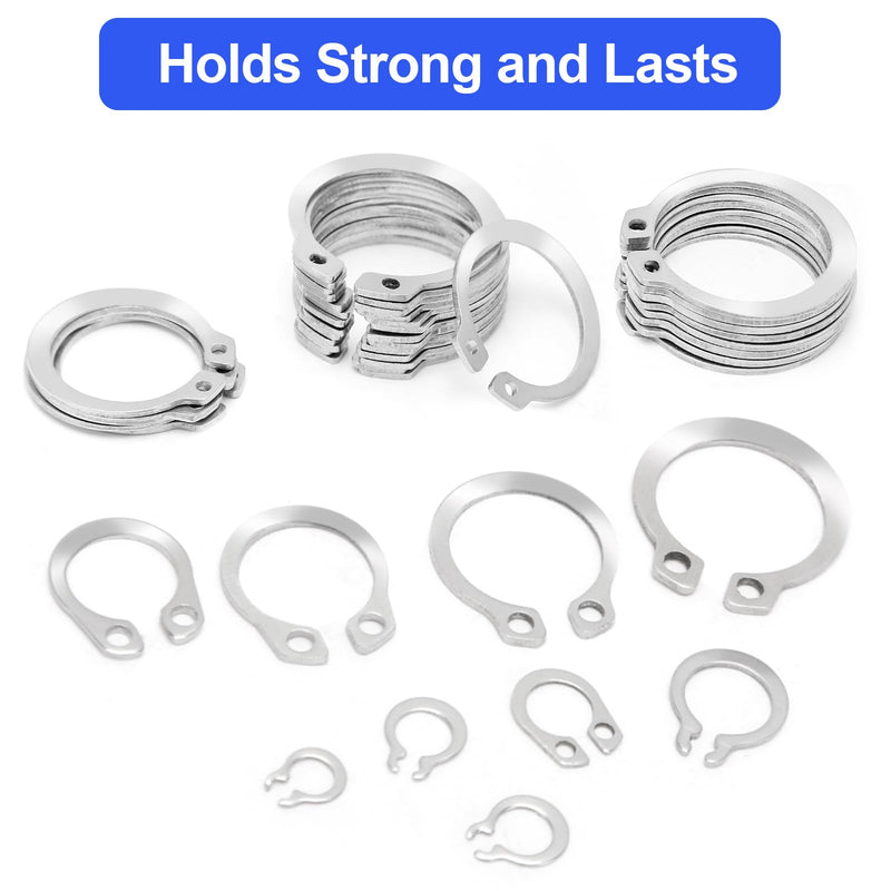 Snap Rings Assortment Kit, 335PCS External Retaining Rings Snap Ring Set, 15 Sizes C Clips Retainer Rings Set, External Circlip Snap Rings Set Silver-335PCS