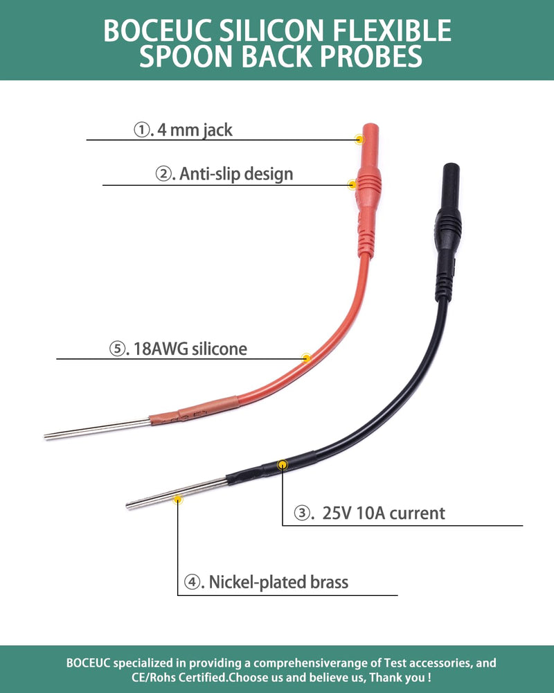 [Australia - AusPower] - 2 PCS Silicon Flexible Spoon Back Probes, Back Probe Pins Automotive Compatible with 4mm Banana Plug Test Leads 