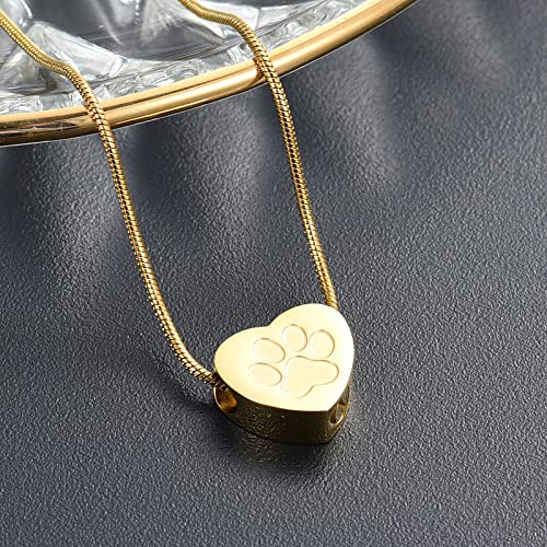 Pet Cremation Jewelry for Ashes Pendant Paw Print Pet Heart Urn Necklace Memorial Keepsake Jewelry for Pet/Dog's/Cat's Ashes Pet Lover Gift Paw-Gold