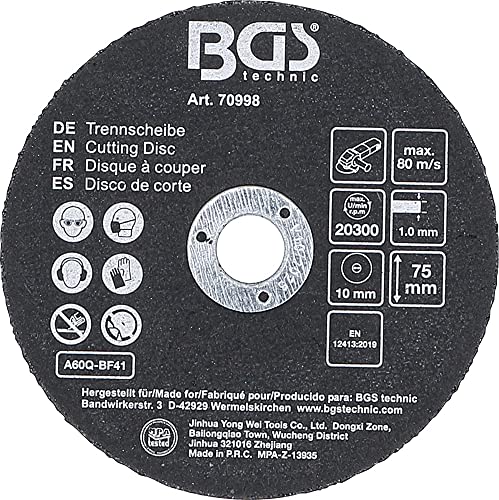 BGS 70998 Cutting Disc Set for Stainless Steel Diameter 75 x 1.0 x 10 mm 5-Piece | Metal separation, body work, vehicle construction, control cabinet construction, max. Operating speed: 80 m/s Cutting disc | for item 70994