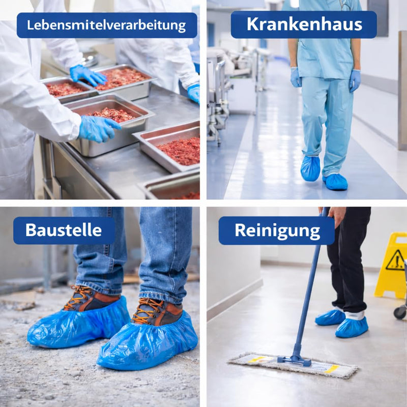 Pack of 100 Blue Overshoes - CPE Disposable Shoe Covers Waterproof & Tear-Resistant - Universal Size up to Size 47 - For Craftsmen & Hygiene Areas