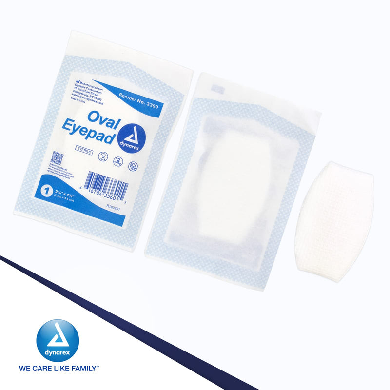 [Australia - AusPower] - Dynarex Sterile Oval Eye Pads - Individually Wrapped Cotton Patches with Mesh Covering - Single Use, Comfortable, Absorbent Sterile Pads for Eyes - 2.63x1.63", 1 Box of 50 