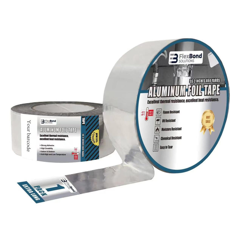 Generic Aluminum Tape 2 inch x 65ft x 3.9 mil Silver Heavy-Duty Metal Tape for Ductwork, HVAC, Insulation, Dryer Vent, Plumbing Heat-Resistant, Moisture-Resistant, High-Temperature Adhesive Tape 1