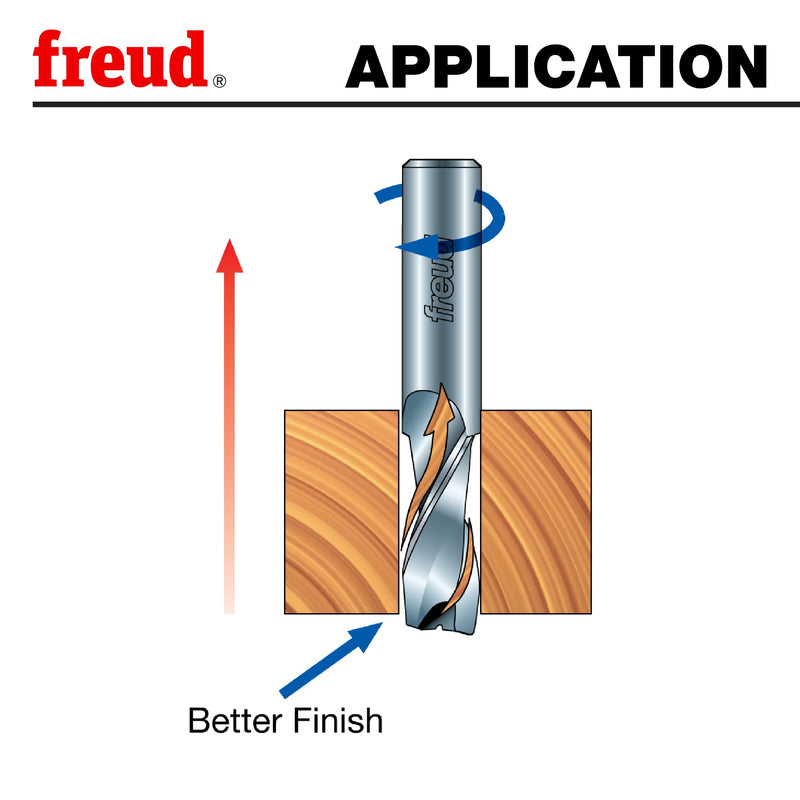 Freud Up Spiral Router Bit with Tico Hi-Density Carbide for Maximum Performance - Ideal for Cutting Parts & Grooves, 3/8" Diameter, 1/2" Shank, 1-1/4" Height, 24,000 RPM - 75-106