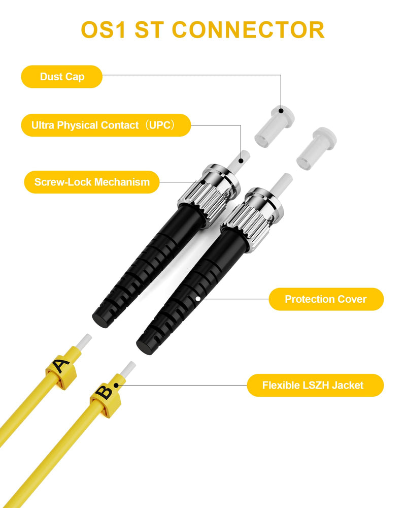 OS1 LC to ST Fiber Patch Cable 8Pack, 0.5M(1FT) ST to LC Singlemode Fiber Patch Cable, LSZH Duplex 9/125µm Jumper Optical Patch Cord Yellow for Media Converters 0.5Meter 0.5M(1FT) 8 Pack Yellow OS1 LC-ST
