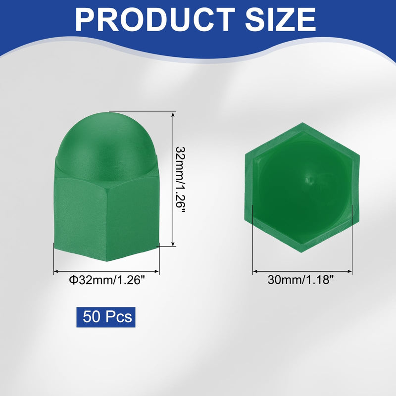 [Australia - AusPower] - PATIKIL 50 Pcs Hex Nut Cover, M20x30x37mm Nylon Screws Bolt Covers Caps Dome Acorn Hex Head Bolt Protection Cap for Screws Nut, Green 
