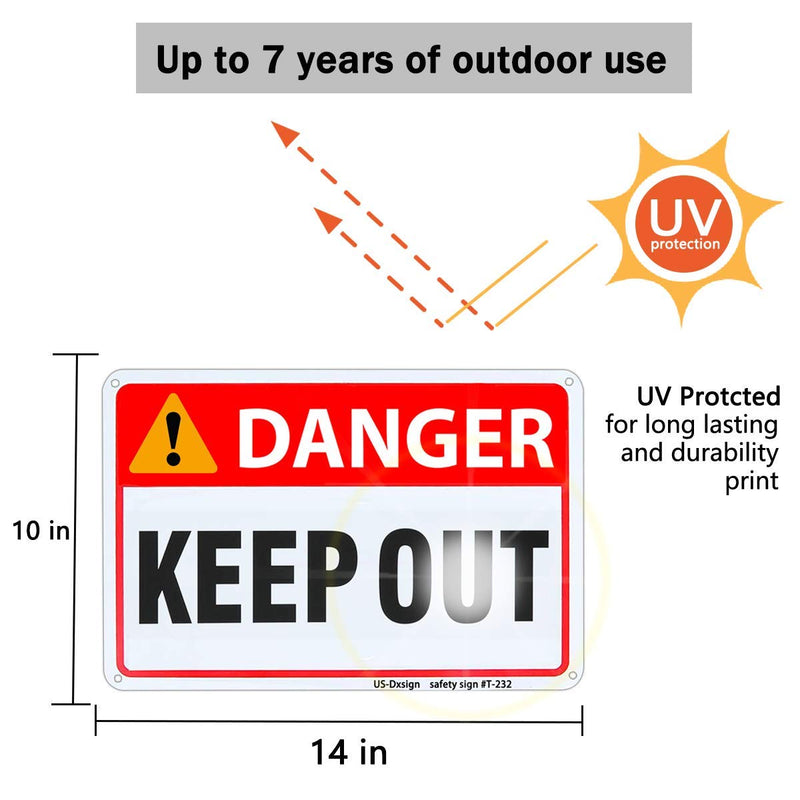 2-Pack Danger Keep Out Safety Sign, 14x10 Inch UV-Printed Aluminum, Sturdy and Weatherproof Warning for Construction, Hazard Areas & Restricted Zones