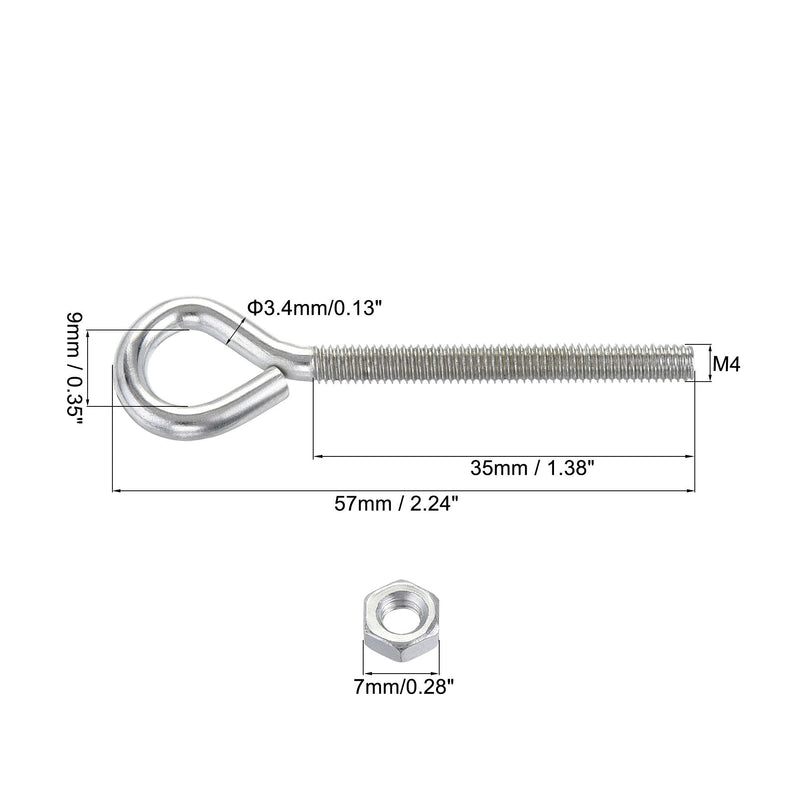[Australia - AusPower] - uxcell M4x40mm Eye Hooks Screws Bolts Kit, 30pcs Carbon Steel Hanger Eyelet Hooks Screw with Hex Nuts for Metal Hook, Wood Terminal Ring Hooks 