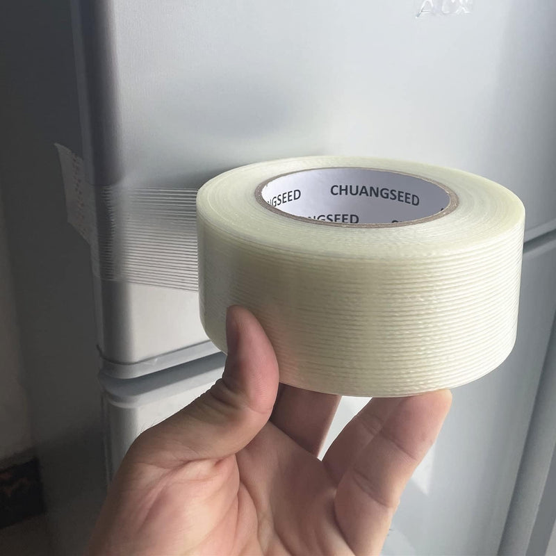 CHUANGSEED 2-Pack Mono Filament Strapping Tape 6.2mil x 2Inch x 30yds Commodity Grade Heavy Duty Transparent Reinforced Fiberglass Tape Mono 2"x 30y 2-Pack