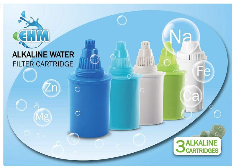 EHM 3 Pack Alkaline Mineral Water Filters Replacement Cartridges (Blue)
