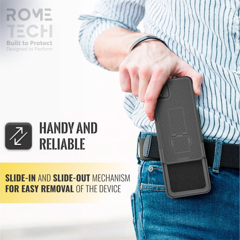 [Australia - AusPower] - Rome Tech Holster Case with Belt Clip for Apple iPhone 13 6.1" (2021) - Slim Heavy Duty Shell Holster Combo - Rugged Phone Cover with Kickstand Compatible with iPhone 13 - Black 