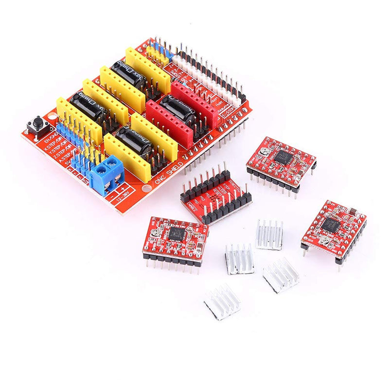 [Australia - AusPower] - V3.0 CNC Shield Extension Board, 4PCS A4988 Stepper Motor Driver with 4PCS Heat Sinks for Engraver 3D Printer (DC 12V to 36V) 