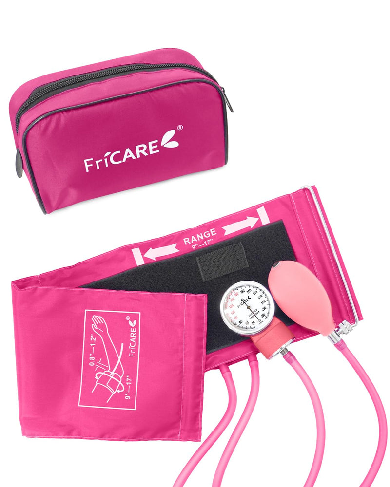 [Australia - AusPower] - FriCARE Pink Manual Blood Pressure Cuff for Nursing Students - Professional Sphygmomanometer for Doctor's Office - Durable Nylon Cuff for BP Monitoring, Carrying Case Included, Universal Adult Size Hot Pink 