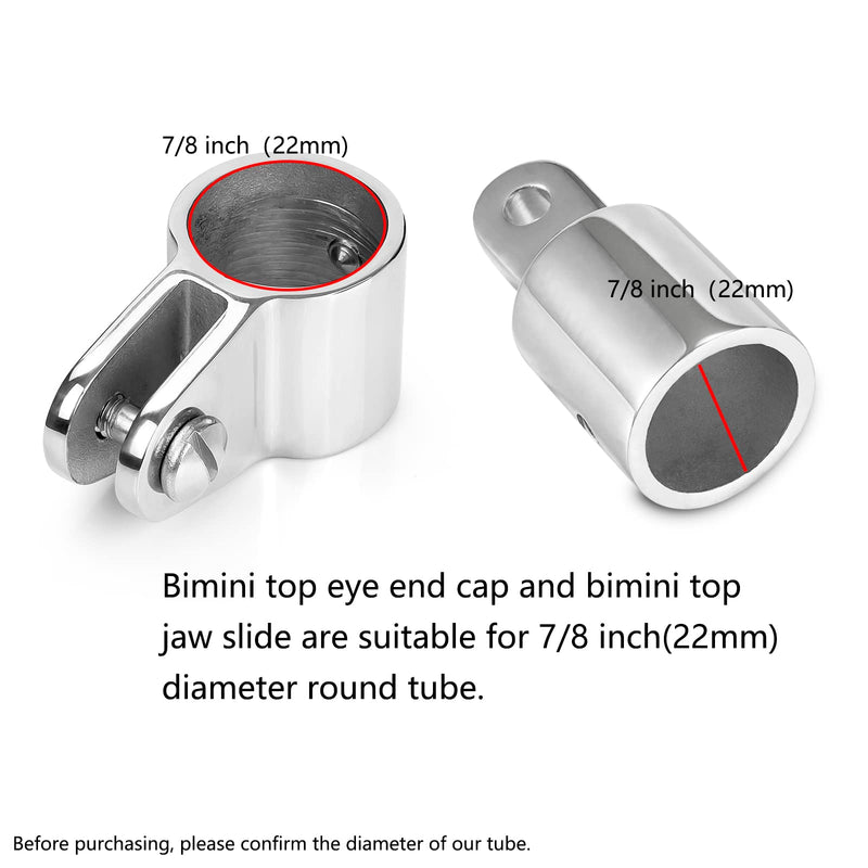 TINGZHIGO 316 Stainless Steel Bimini Top 2 Jaw Slides and 2 Eye End Caps, Bimini Top Hardware, Fits 3/4 inch or 7/8 inch or 1 inch OD Round Tube