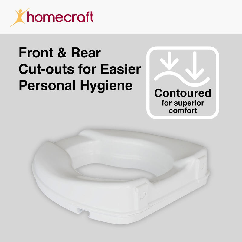 Homecraft Savanah Raised Toilet Seat, 2" High Elevated Toilet Seat Locks Onto Standard Toilets, Portable Assistance Commode Seat with Sturdy Brackets, Medical Aid for Elderly, Disabled, Limited Mobility