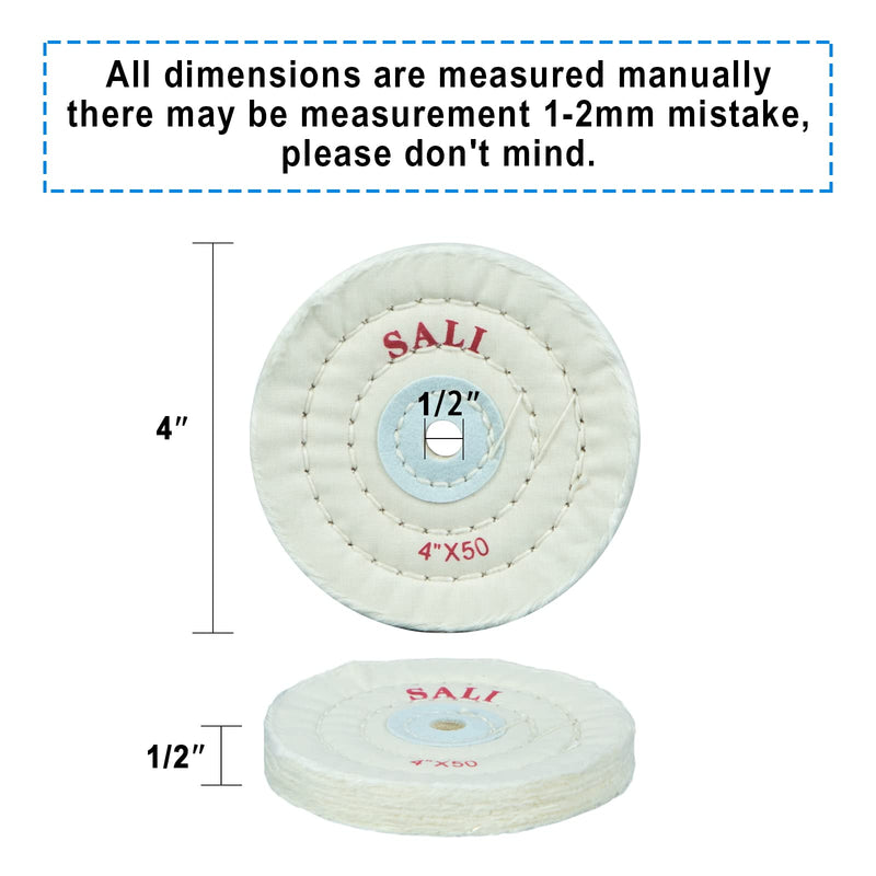 [Australia - AusPower] - SALI 6 Pack Polishing Wheel for Bench Grinder Buffing Wheel 4 inch White Cotton (50 Ply) for Buffer Polisher Medium Polish Pad with 1/2 Inch Arbor Hole fine 