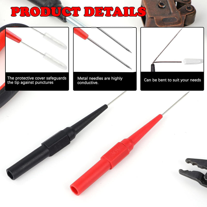 [Australia - AusPower] - 12 PCS Stainless Steel Back Probe Pins Kit, 0.7mm Electrical Needle Probes for 4mm Banana Socket Plug, Insulation Piercing Pin Test Probes 