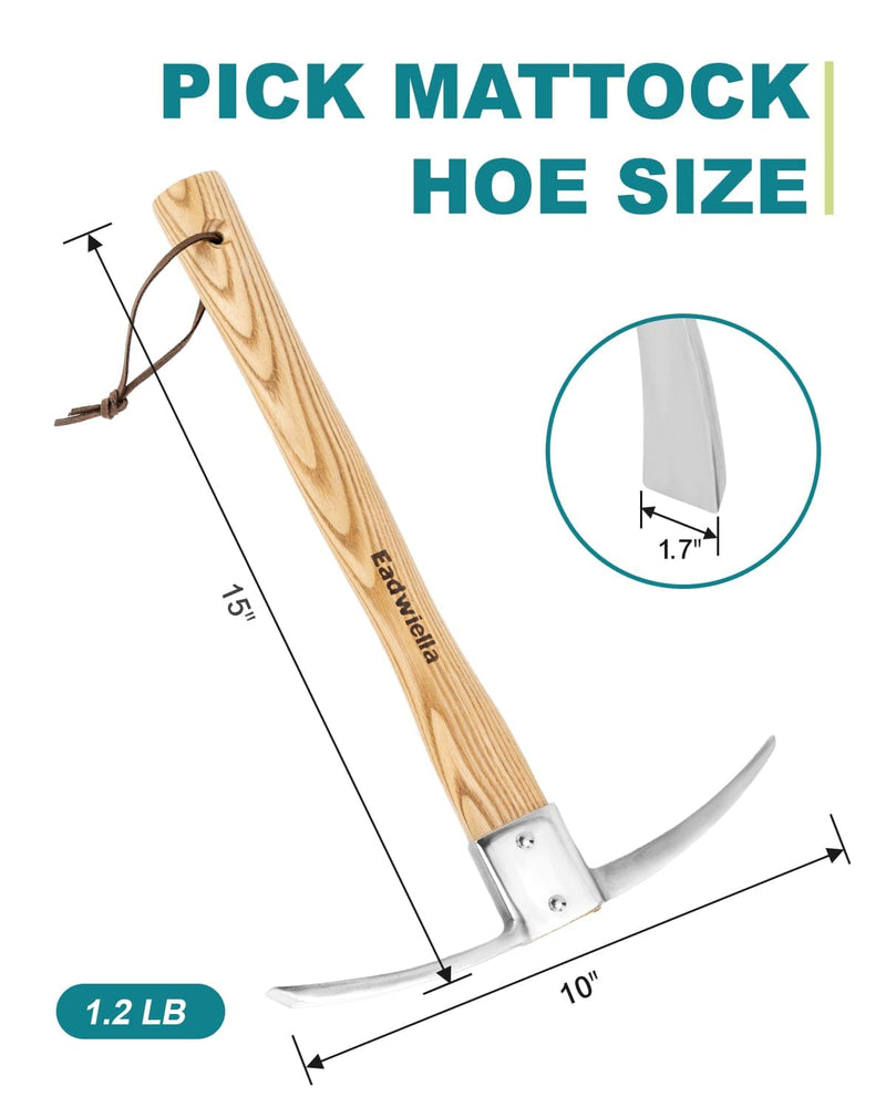 Pick Mattock Hoe Garden Pick Axe Planting Hoe Tool 15inch with Hardwood Handle for Digging Loosening Trenching Tilling Leveling Cutting Gardening Landscaping Farming Camping Outdoor Hand Cultivator Digging Hoe
