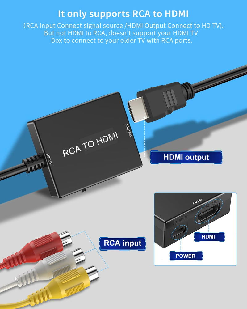 [Australia - AusPower] - RCA to HDMI Adapter Converter, AV to HDMI Converter with HDMI Cable Supports PAL/NTSC for PS2/VHS/VCR/Blue-Ray DVD ect. 