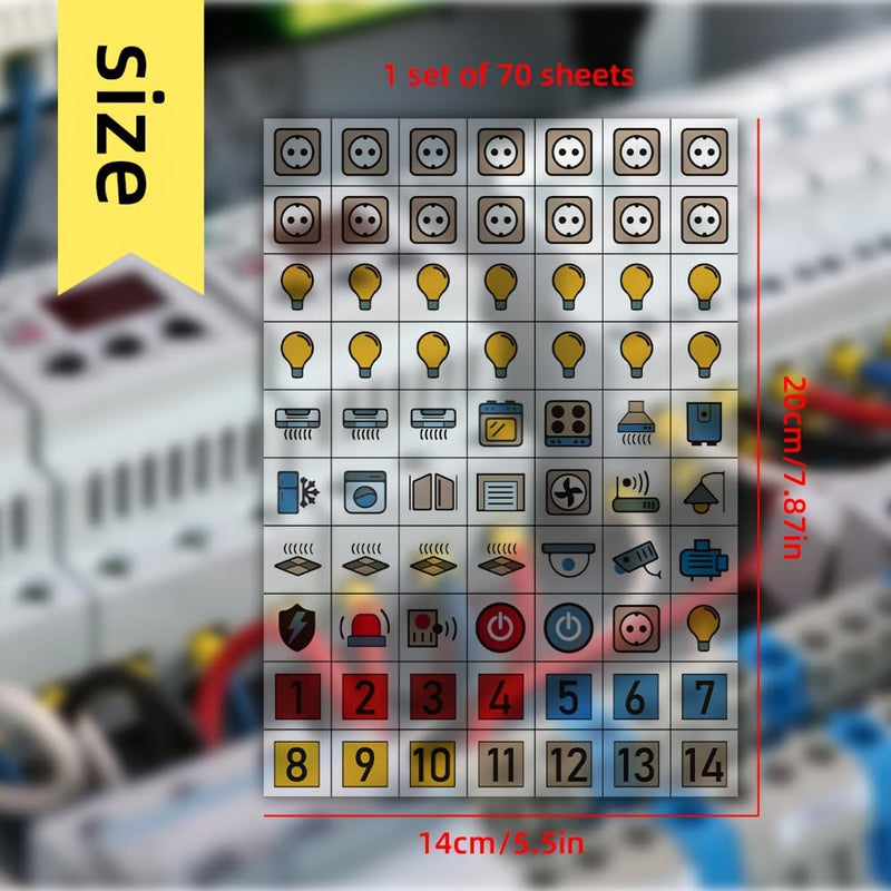 70pcs Electrical Panel Label Stickers, White Power Distribution Box Circuit Breaker Reminder Labels, Transparent Identification Decals for Electrical Panels
