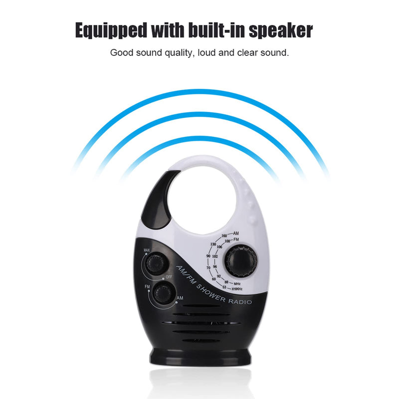 [Australia - AusPower] - Waterproof Shower Radio, AM/FM Radio with Adjustable Volume Speakers, Battery Powered Portable Speakers with Hook Handle for Shower Rooms Bedside Tables Garages Black 