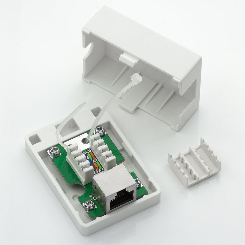 deleyCON CAT 6a Network Socket 1x RJ45 Socket FTP 10 Gbit, Pack of 5 - White | Shielded, surface-mounted mounting, Ethernet network LAN socket, RAL 9003 5 pieces