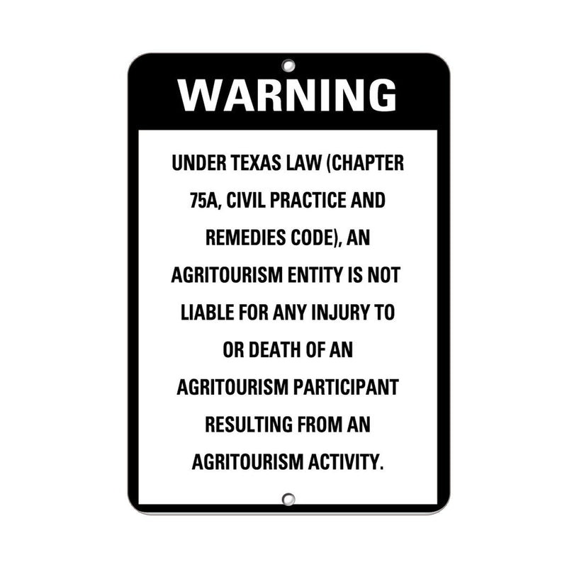 Aluminum Vertical Metal Sign Multiple Sizes an Agritourism Entity is Not Liable for Any Injury Death State Right Law with Border Weatherproof Street 9x12Inches