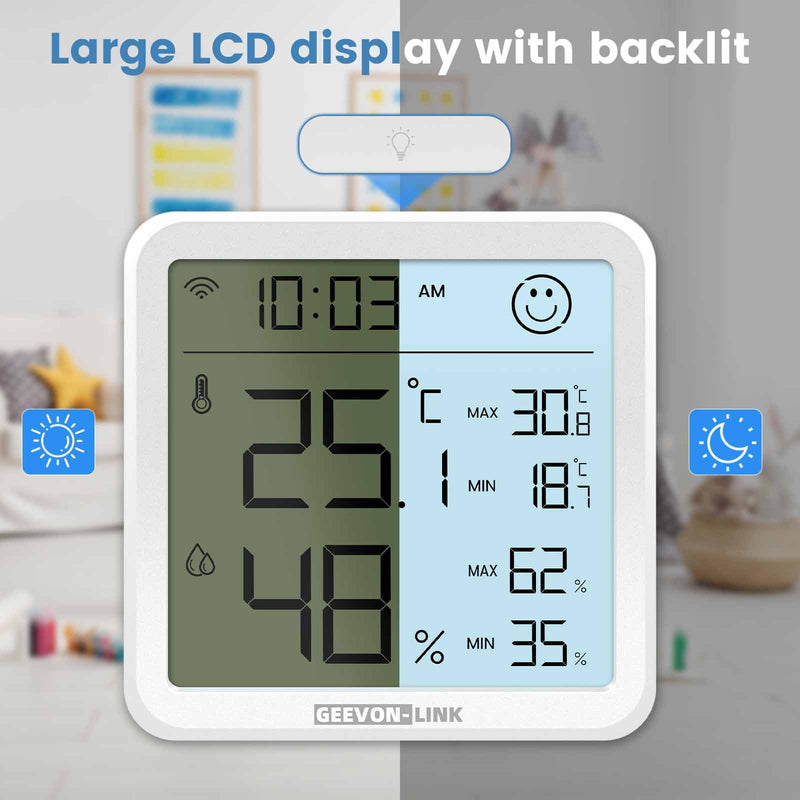 2Pack Indoor Hygrometer Thermometer, Bluetooth WiFi Humidity Temperature Gauge with Large LCD Display, Notification Alert with Max Min Records, Data Storage Export for Room Greenhouse 2
