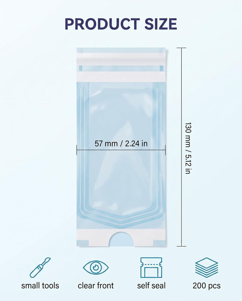 YUZNA 200x Disposable Sterilization Bags with SK Closure, 57x130mm, Self-Adhesive, Sterilization Bags for Autoclaves