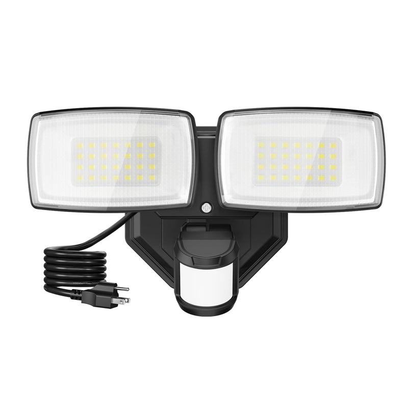Onforu 32W Plug in Motion Sensor Lights Outdoor, 3200LM Motion Flood Light Dusk to Dawn, IP65 Waterproof Led Security Light Outside, 2 Heads Motion Activated Wall Light for Garage, Porch, Yard - Black