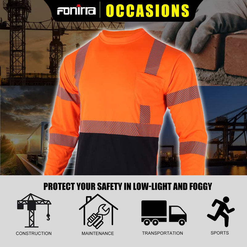 FONIRRA 3pcs Safety Reflective High Visibility T Shirts for Men with Long Sleeve Construction Work Shirts ANSI Class 3 Large Orange_3pcs
