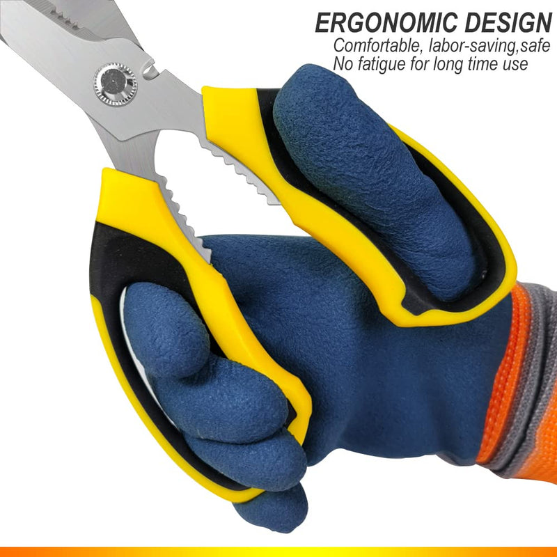 [Australia - AusPower] - Scissors Heavy Duty 8'', Carpet Scissors, Multipurpose Scissors with Protective Cover, Stainless Steel Serrated Blades, Easy Cutting Cardboard, Leather, Fabric, Wires, Nutcracker, Yellow 