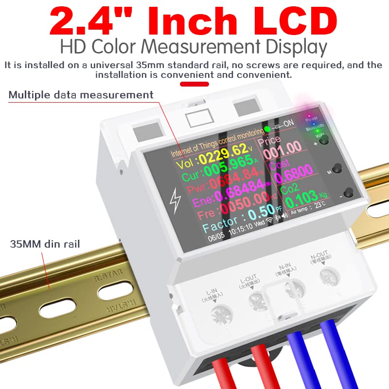[Australia - AusPower] - AT4PW 100A Tuya WiFi Din Rail Smart Switch Remote Control AC 220V 110V Digital Power Energy Volt Amp Kwh Frequency Factor Meter 
