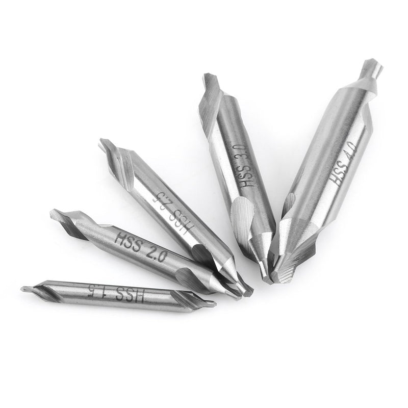 [Australia - AusPower] - Centre Drill Bit Metal Set 60 Degree Angle Countersink 1.5 / 2 / 2.5 / 3 / 4 mm Centre Drill Bit 5 Pieces High Speed Steel Centre Drill 60 Degree Centre Drill for Hole Processing 