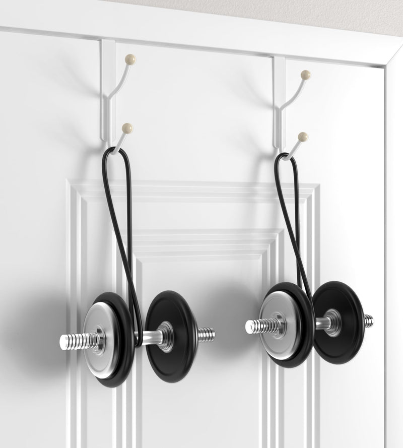 [Australia - AusPower] - Over The Door Hooks Hanger, Super Heavy Duty Metal Double Hooks - Twin Hooks Bathroom Accessories and Coat Towel Rack Organization - No-Installation, Matte White, 2 Pack 