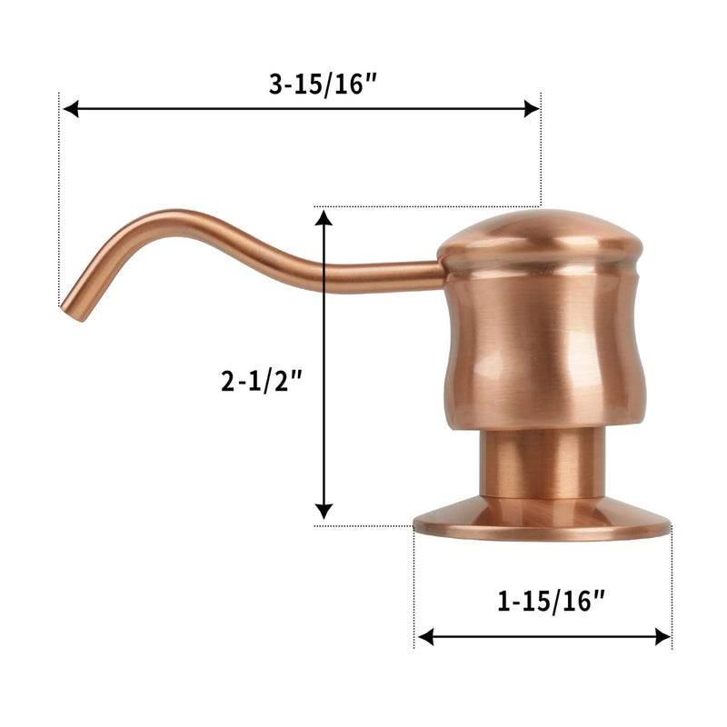 Akicon Soap Dispenser for Kitchen Sink, Brass Body Refill from Top, Built in Design with Large Liquid Soap 17 OZ Bottle, Kitchen Countertop Soap Dispenser Copper