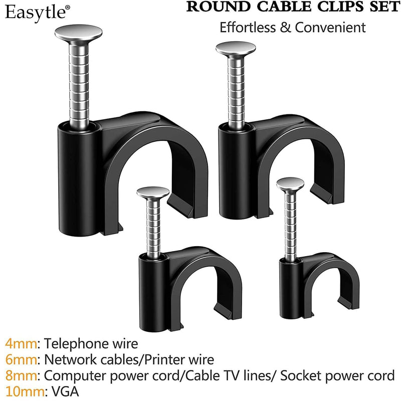 [Australia - AusPower] - 200 Pcs Cable Clips 4/6/8/10mm Nail in Cable Clips Cable Wire Clips Cable Tacks Coax Cable Clips Speaker Wire Clips Cable Nails for Cords Wall Wire Clips RG6 RG59 CAT6 RJ45 Ethernet Cable Clips Black 