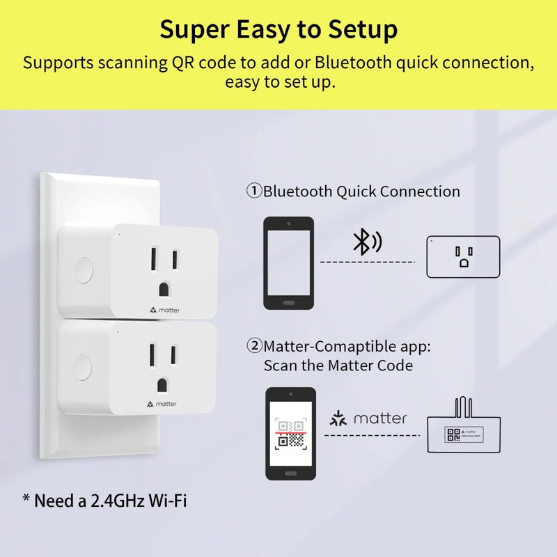 Minoston Matter Smart Plug, Smart Outlet Compatible with Alexa, Apple Home, Google Home, SmartThings, App and Voice Control, 100% Privacy, 2.4G Wi-Fi Only, White, 4 Pack