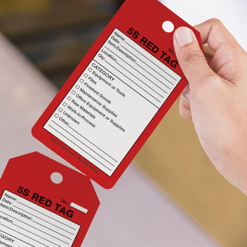 [Australia - AusPower] - 100 Tags by-The-Roll, 5S Red Tag, US Made OSHA Compliant Tags, Waterproof PF-Cardstock, Resists Tears, 6.25"x3", TAR162 100 Tags 