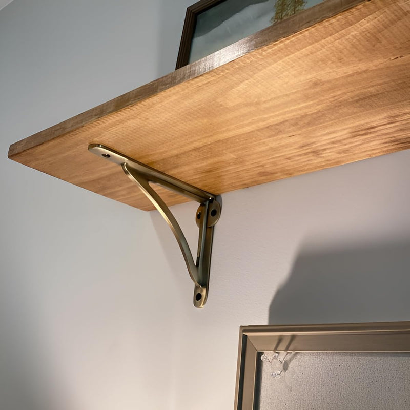 STYLENT Decor Decorative Brass Shelf Bracket, Heavy Duty and Antique Shelf Bracket for Shelving Modern L Shaped Design (Brass Antique, 6 Inches) Brass Antique 6 Inches (1 Pc)
