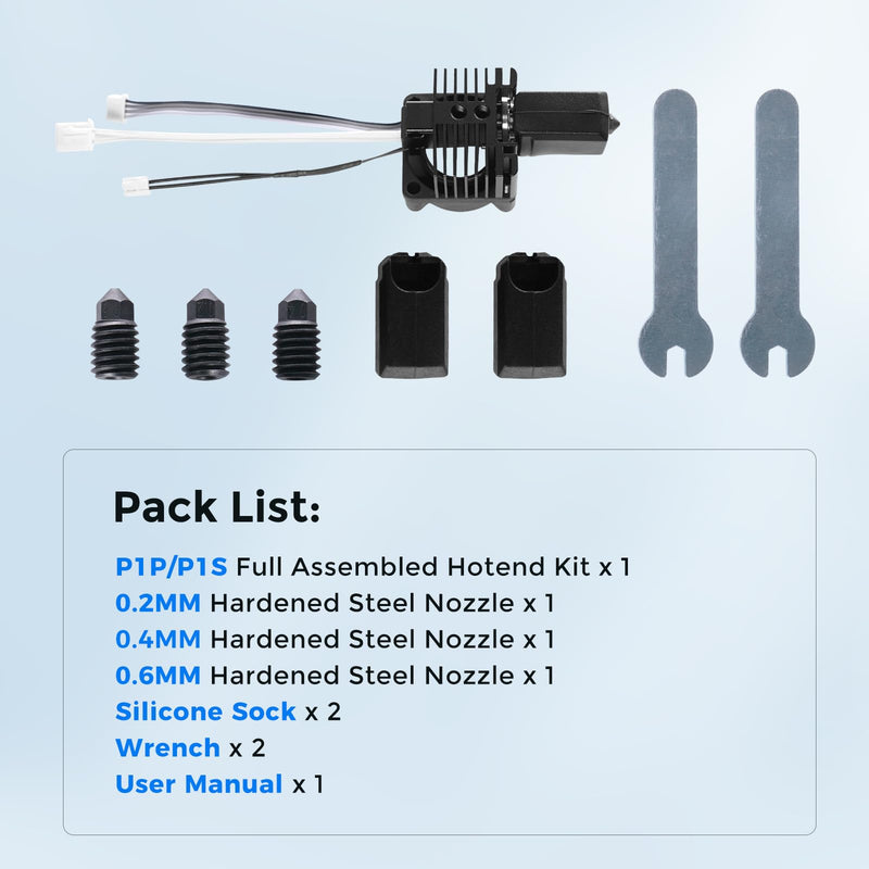 Comgrow X1 Series 3D Printers Hotend Kit, X1 Carbon, X1, X1C Full Assembly Hot End with Fans, Thermistor, Hardened Steel Nozzle and Heating Block, Extruder Replacement for Bamboo Lab X1 Carbon/X1/X1C X1C Hotend