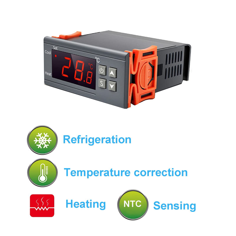 [Australia - AusPower] - Digital Temperature Controller STC-1000 Digital LED Display DC 12V 10A Celsius Heating Cooling Centigrade Thermostat Sensor 2 Relay Output with NTC 10K Thermistor Sensors Temperature Probe 