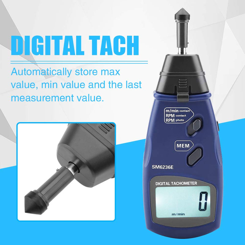 [Australia - AusPower] - Digital Tachometer, 2.5 to 99999 RPM Gauge Meter Contact Non Contact Tachometer with Reflective Tape, Professional Motor Speed Gauge Tester Meter, 96 Groups Data Logging, Data Hold 