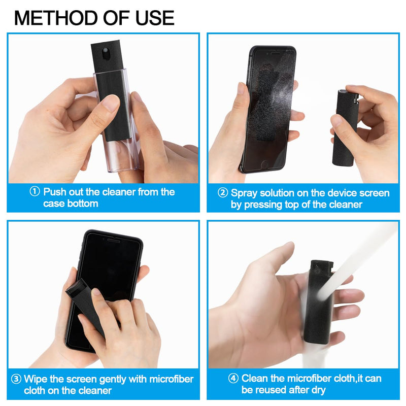 [Australia - AusPower] - Screen Cleaner Touchscreen Mist Spray, walrfid Cleaning Kit for Electronic Smart Phone TV, Laptop, Tablet, PC, Computer LCD Flat Screens, Eyeglasses, Compatible with iPhone iPad MacBook Pro - Black Safety Black 
