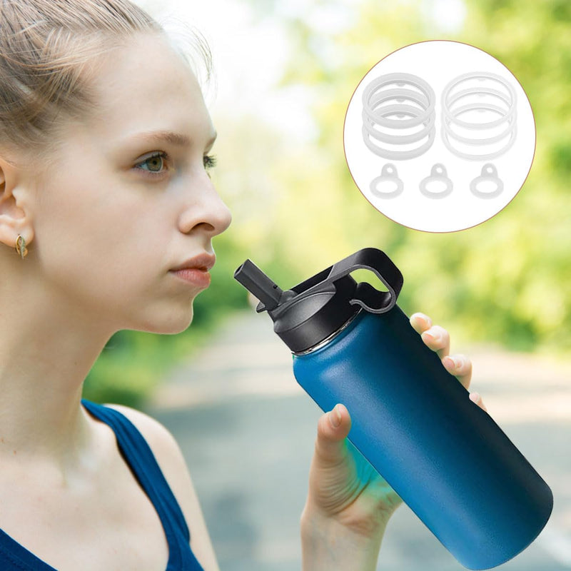 [Australia - AusPower] - 11Pcs Silicone Bottle Gasket Replacement Compatible with Thermoflask Water Bottle 24oz, 32oz, 40oz & 64oz+ Cleaning Brush + Elbow Tweezers, Lid Sealing O Rings Replacement Bottle Accessories, 3 Sets 