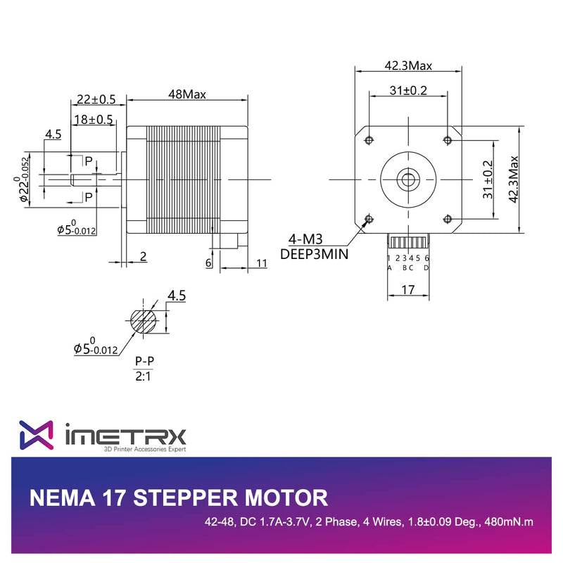 [Australia - AusPower] - Nema 17 Stepper Motor 42-48 1.5A-3.8V 2 Phase 4 Wires 1.8 Degrees with 39.3 inch Cable for Creality CR-10 10S Ender 3 3D Printer/CNC extruder and Y-axis 