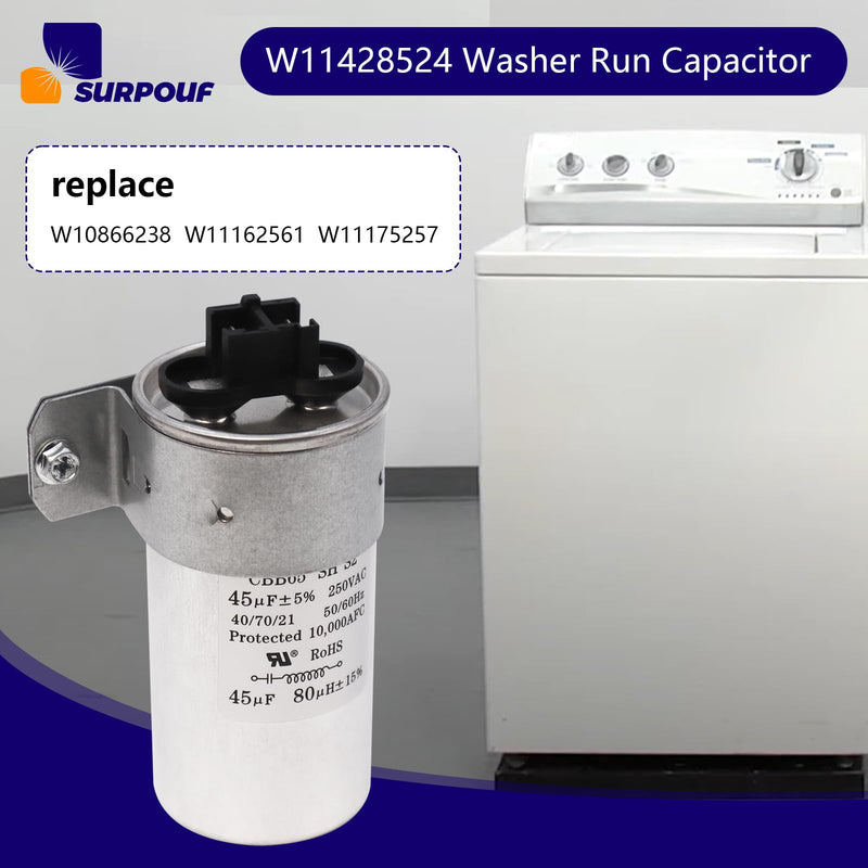W11428524 Washer Run Capacitor w11162561 Compatible with Whirlpool Kenmore Maytag Crosley Amana Replaces W10866238 W11162561 W11175257