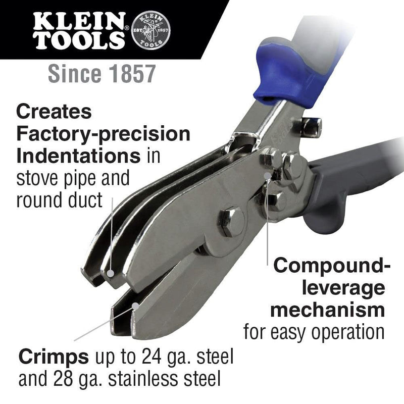 Klein Tools 86520 5 Blade Crimper for Ductwork, Pipe and Sheet Metal Crimps 24 gauge Steel, 28 gauge Stainless 1-Pack