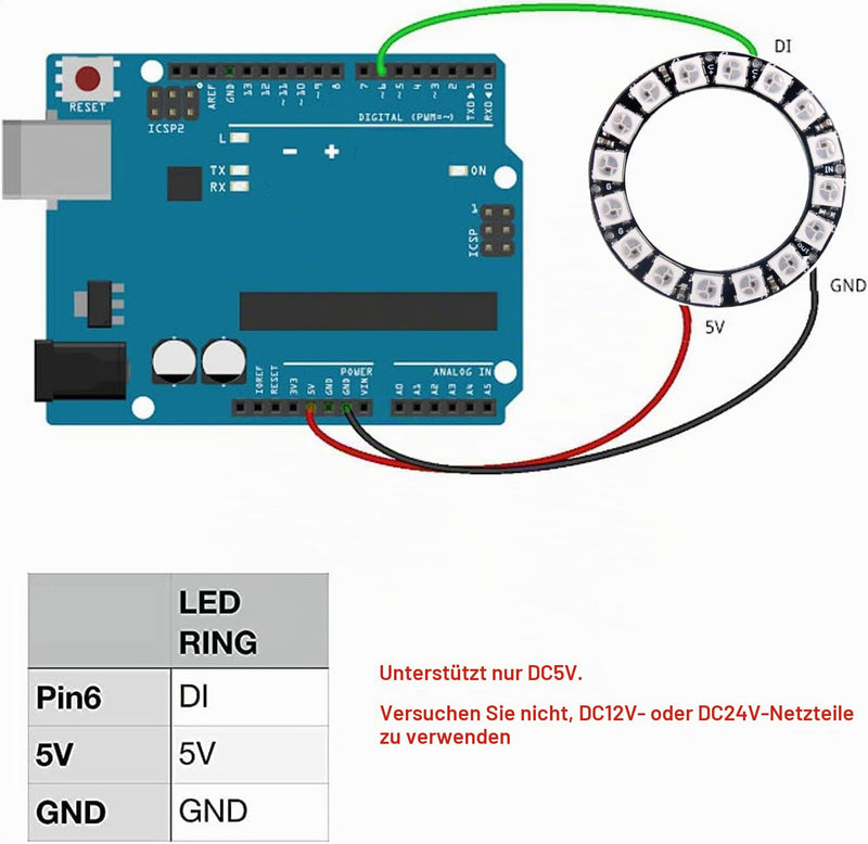 WS2812 RGB LED Ring 16 x 5050 Integrated Driver for Arduino Pack of 2 | 16 Individually Addressable RGB LEDs WS2812B Integrated Driver Ideal for Arduino, Raspberry Pi, ESP32, Pack of 2
