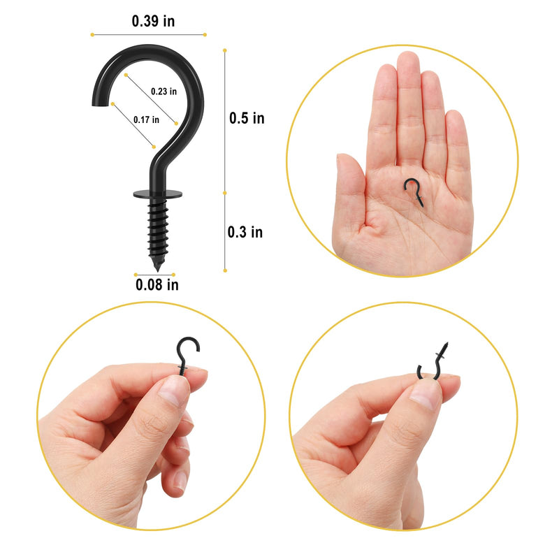 [Australia - AusPower] - 100 Pcs Small Screw Hooks, 1/2 Inch Black Mini Screw in Jewelry Hooks Tiny Metal Screw Wood Ceiling Wall Hooks for Jewelries Crafts Keys Caps Plants String Lights Wreaths 